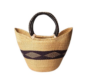 Elegant Black Diamond Swallow Tail Straw <b>Bag</b> Brown <b>Leather</b> Handle <b>Woven</b> Seagrass <b>Tote</b> Geometric Summer Beach Purse Classic - Product Image 1