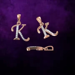 Pendentif de luxe en argent 925 avec lettre K en forme de rose et sertissage en moissanite, breloque classique à thème, unisexe, pour usage quotidien - Product Image 4