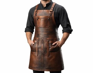 Heavy Duty Leather <b>Apron</b> for <b>BBQ</b> Grill Kitchen Heat Resistant Bulk Wholesale Supplier Vintage Handmade Leather <b>Apron</b> LPN-0271 - Product Image 1