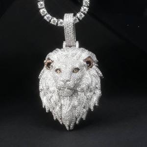 Colgante de Cabeza de León de Plata de Ley 925 con Moissanita, Colgante con Piedras VVS, Joyería Hip Hop para Hombre - Product Image 3