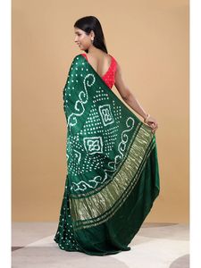 Indian Party Wear Handloom Bandhani Silk <b>Saree</b> for Women - Product Image 6