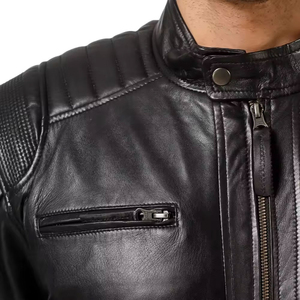 Veste de motard en cuir noir sur mesure pour homme, coupe ajustée, en peau de mouton de luxe, fabricant en gros, très bien cotée - Product Image 5