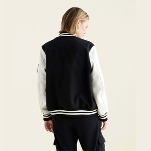 Women's Casual <b>Varsity</b> <b>Jacket</b> Black White Letter R Front Embroidery Short Sleeve Stand Collar Regular Fit Autumn Winter Knitted - Product Image 4