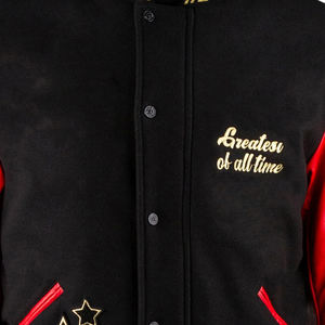 Veste d'hiver en laine pour adulte, avec logo brodé sur le devant, style universitaire, col montant, coupe-vent, à capuche, bomber, veste varsity - Product Image 5