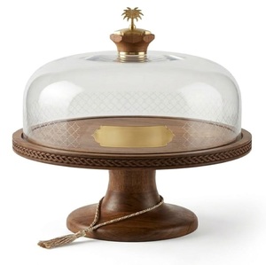 Support à gâteau en bois de luxe avec couvercle en verre, présentoir à desserts - Product Image 1