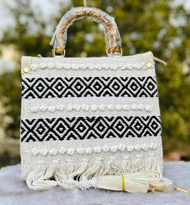 Sac fourre-tout en chanvre tissé, sac à main en coton naturel avec poignée en bambou, sac à bandoulière pour le shopping, les voyages et la plage - Product Image 3