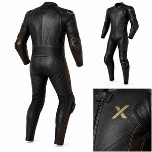Combinaison de moto en cuir pleine fleur X Premium d'une seule pièce |   Noir Rouge Gris |   Logo X |   Fabricant OEM ODM |   Design haut de gamme | - Product Image 6