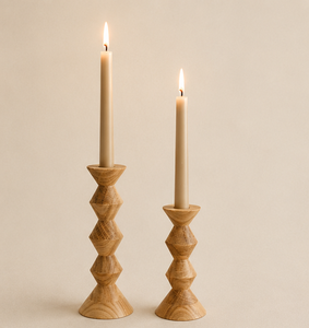 Handcrafted Modern Geometric Natural Oak Wooden Candlestick Holders For Taper Candles Set Of 2 Minimalist Home Decor <b>Stands</b> - Product Image 5