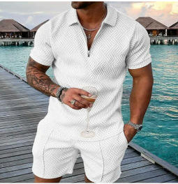 Conjuntos de Verano para Hombre, Camiseta Polo con Cierre y Pantalones Cortos, 2 Piezas, Traje Informal, Estilo Hip Hop, Ropa Urbana - Product Image 5