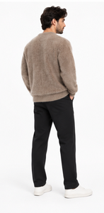 Pull en mohair surdimensionné unisexe, tricoté à la main, rayé, col rond, design personnalisé, hiver, tricot jacquard duveteux, fabrication OEM/ODM - Product Image 5