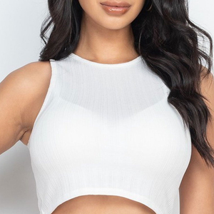Women's <b>2</b> <b>Piece</b> <b>Set</b> Sleeveless Crop Top with Hollow Design <b>White</b> Knee-Length Shorts Casual Spring Summer Wear Polyester/Cotton - Product Image 3