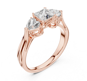 แหวนหมั้นเพชรทรงปรินเซสคัท 3 เม็ด น้ำหนัก 1.00 กะรัต ทองคำแท้ 14K สำหรับผู้หญิง ได้รับการรับรองจาก IGI สไตล์หรูหรา - Product Image 1