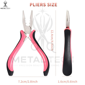 Pince à extensions de cheveux de haute précision, robuste, antidérapante, avec poignée rose et noire en acier inoxydable, personnalisable avec votre logo - Product Image 2