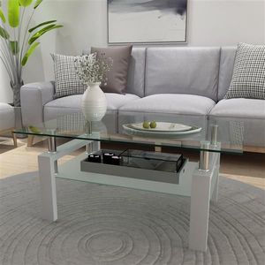Modern White and Clear Coffee Table Side Center Tables for Living Room Furniture - Product Image 2