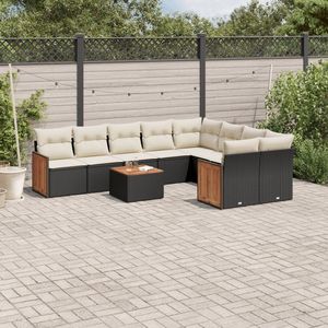 Conjunto de Sofás de Jardín Color Negro Crema, Muebles de Ratán PE para Exteriores, Diseño Contemporáneo, Cojines de Espuma de Alta Densidad - Product Image 3