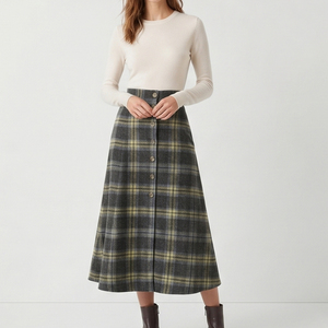 Women High Waist Wool Plaid Long Skirts <b>Winter</b> Style Soft Flannel Long Skirt Women's Button Down Plaid Flannel Long Skirt Ladies - Product Image 3