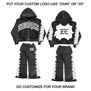 ZAINI Premium 420 GSM Heavy Cotton Hooded Tracksuit Washed Custom Logo Men's Streetwear Winter Apparel - Product Image 1