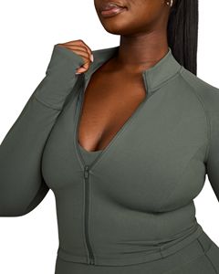 เสื้อแจ็คเก็ตโยคะผู้หญิงแบบซิปเต็มตัว น้ำหนักเบา ระบายอากาศได้ดี ทรงครอปท็อป มีรูสำหรับนิ้วโป้ง คอตั้ง ทรงเข้ารูป เหมาะสำหรับวิ่งและออกกำลังกายในยิม - Product Image 6