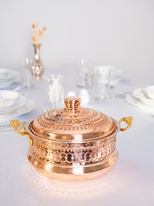 Olla de Cobre Vintage con Tapa, Forma Redonda, Asas de Aleación de Zinc, Utensilios de Cocina Metálicos, Contenedor Aislado para Mantener la Comida Caliente - Product Image 2