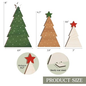 Wooden Christmas <b>Tree</b> Set Green Brown Natural With Stars <b>Standing</b> Indoor Decor Pine <b>Tree</b> Shape Holiday Decoration From India - Product Image 2