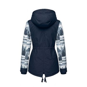 Parka pour femme à manches imprimées personnalisées, bleu marine, en tissu tissé, à capuche, à manches longues, à double rabat, vente en gros, promotion - Product Image 3