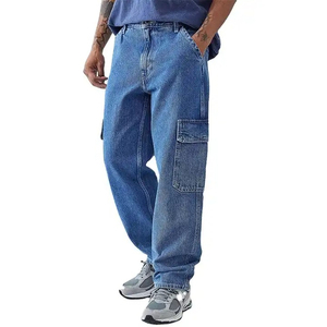 Jean en denim patchwork taille haute pour homme, coupe ample, délavé, en coton, style streetwear automne - Product Image 4