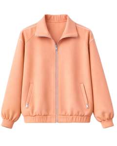 Ensemble de survêtement pour femme personnalisé couleur pêche, veste zippée et pantalon de jogging, tenue de sport décontractée deux pièces avec bordure contrastante blanche - Product Image 1