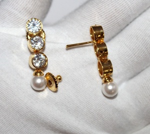 Conjunto de Collar y Aretes de Latón Chapado en Oro con Perlas de Imitación y Circonita Cúbica para Mujer |   Joyería Fina Vintage, Regalo de Aniversario - Product Image 5