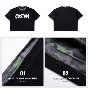 SHY SPORTS Men's 100% Cotton Streetwear T-<b>shirt</b> Custom Tshirt Printing Design Heavyweight Oversized <b>Patchwork</b> Neck T <b>Shirt</b> - Product Image 5