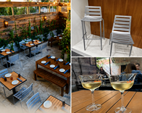 Chaise de bar et tabouret de restaurant en aluminium durable toutes saisons avec lattes argentées – Ensemble commercial pour bistrot et café