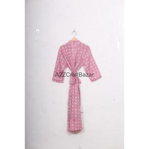 Fait main, 100% coton, imprimé numérique floral, col en V, fermeture à cordon, manches trois-quarts, respirant, toutes saisons, pour femmes - Product Image 1