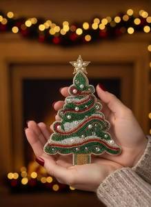 Handmade High Quality Beaded Rectangle Reindeer Ornament Christmas Tree Hanging Embroidered Holiday Decoration - Product Image 2