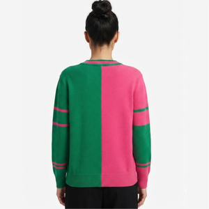 <b>Custom</b> Pink Green Womens Winter Cardigan V Neck Sorority Sweater Acrylic Knitted Two Tone Front Embroidery Logo - Product Image 4