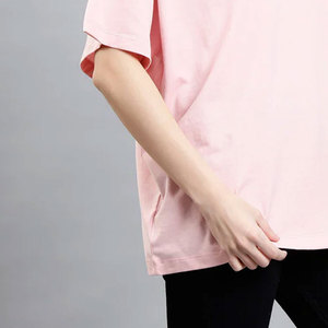 T-shirt décontracté pour femme, rose uni, coupe ample, col rond, manches courtes, 100% coton, écologique, respirant, séchage rapide - Product Image 5