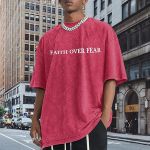 Camiseta Oversize con Gráfico 'Faith', de Algodón Lavado Vintage, Estilo Streetwear para Hombre, con Estampado Cristiano y Lavado Ácido, de Algodón de Alto Gramaje - Product Image 3