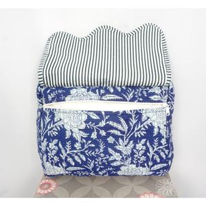 <b>WOODEN</b> <b>BLOCK</b> CRAFT INDIA Vintage Blue Floral Quilted Cotton Zipper Closure Eco-Friendly Cosmetic Bag Striped Trim Tassel Pattern - Product Image 2