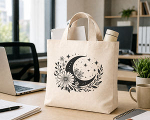 Eco Friendly 250gsm Cotton <b>Canvas</b> <b>Tote</b> Bag Moon Floral Print Reusable Shopping Bag Custom Logo Durable Amani 12x13x3 Washable - Product Image 2