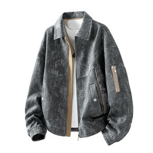 <b>Men's</b> Washed <b>Corduroy</b> Bomber <b>Jacket</b> Turn-down Collar Zipper Closure Casual Autumn Winter Outerwear M-8XL Windproof Breathable - Product Image 2