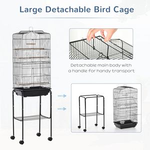 Grande Gabbia per Allevamento in Metallo con Supporto su Ruote, Cesto Portaoggetti e Accessori (XL) - Product Image 4