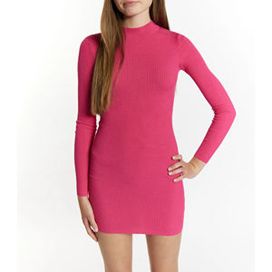 Vestido ajustado acanalado avanzado de manga larga de punto, fabricante de vestidos mini, marca privada - Product Image 1