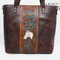 Handgefertigte Damen Echtleder-Tragetasche Große Kapazität Arbeits- und Reisetasche Metallreißverschluss Vintage-Stil Sommer Frühling Winter