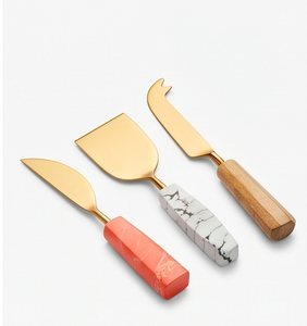<b>Cheese</b> <b>Knife</b> <b>Set</b> Of 3 Stainless Steel Blades With Wooden And Marble Handles Durable Kitchen Tools For <b>Cheese</b> Serving And Hotel - Product Image 1