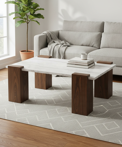 Mesa de centro contemporánea de madera con superficie de travertino para sala de estar B2B desde India - Product Image 2