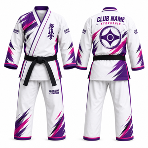 Kimono de karaté Kyokushin avec impression sublimée, blanc, violet, rose, manches longues, col en V, respirant, uniforme unisexe pour adultes - Product Image 1