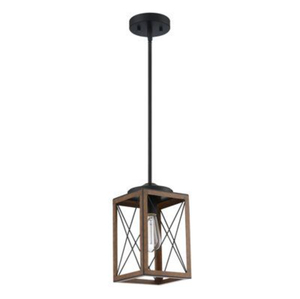 Lámpara colgante moderna de madera con acabado en nogal, jaula de metal dorado, lámpara colgante de techo para comedor. - Product Image 2