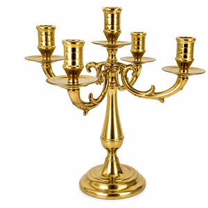 Prix de gros exclusif : Candelabre métallique à 5 bras doré, style vintage de luxe, pour centre de table de mariage et décoration de table - Product Image 4