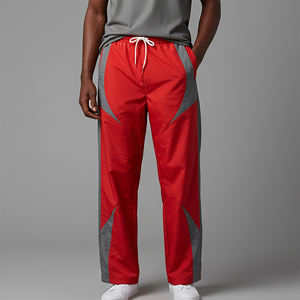 Pantalon décontracté pour homme personnalisé, taille élastique rouge, avec bande latérale, séchage rapide, léger, en polyester, pour l'été - Product Image 3