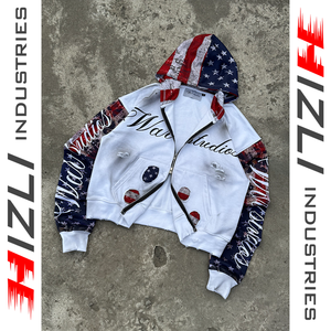 Sweat à capuche zippé personnalisé effet vieilli American Sleeves pour hommes et femmes, en molleton bouclette, brodé, style streetwear Y2K - Product Image 1