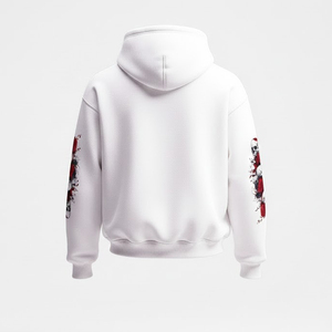 Sudadera con capucha de forro polar grueso, extragrande, de moda, personalizada, con estampado de calavera y rosas, teñido degradado, 100% algodón, manga larga, informal, con pedrería, para invierno - Product Image 2