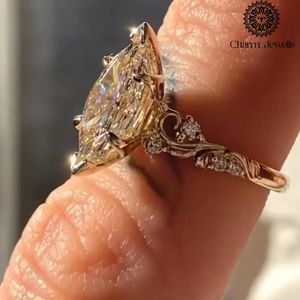 Charm_Jewells Women's Rose <b>Gold</b> Plated 18K Solid <b>Gold</b> Marquise Cut Moissanite Star <b>Cocktail</b> <b>Ring</b> Vintage Prong Setting - Product Image 6